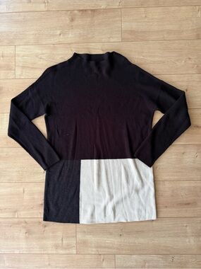Eileen Fisher Color Block Mock Neck Sweater XS Tencel Silk Cotton Knit Top